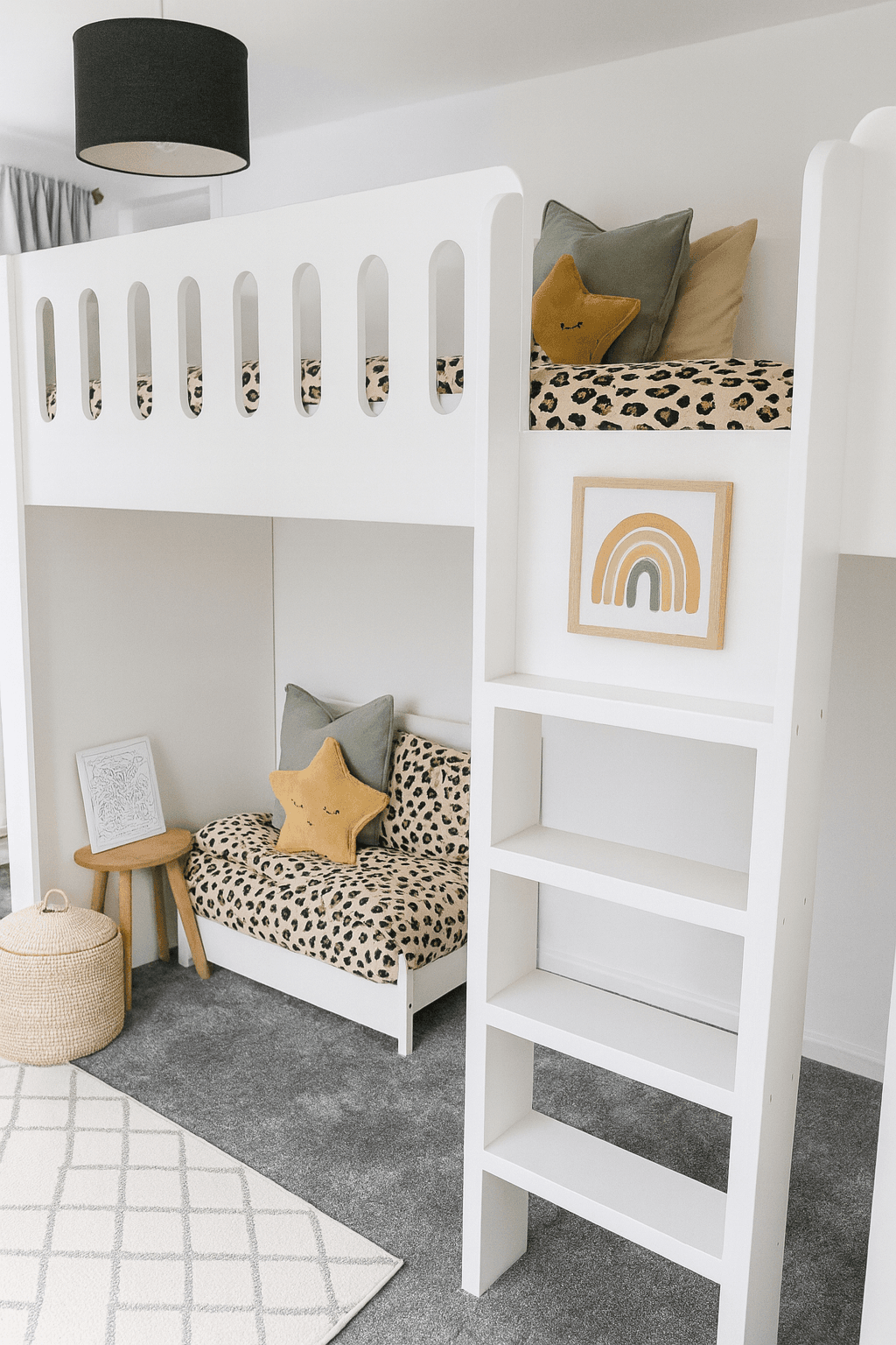 High Sleeper bed in white with modern bedroom decor