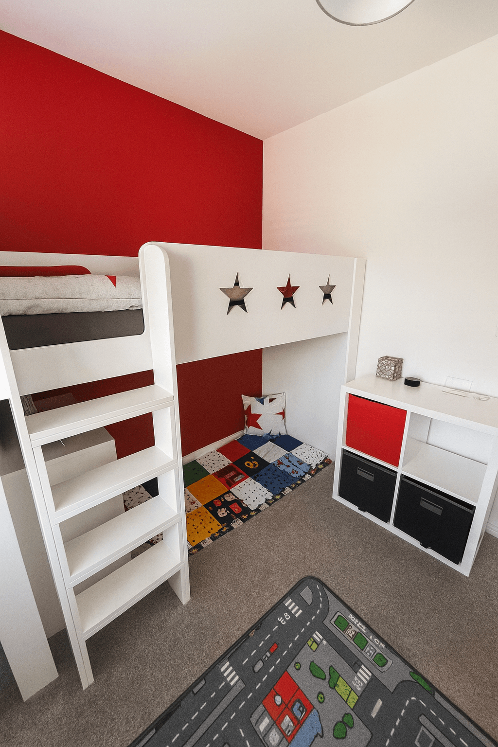 High Sleeper bed in white with modern bedroom decor