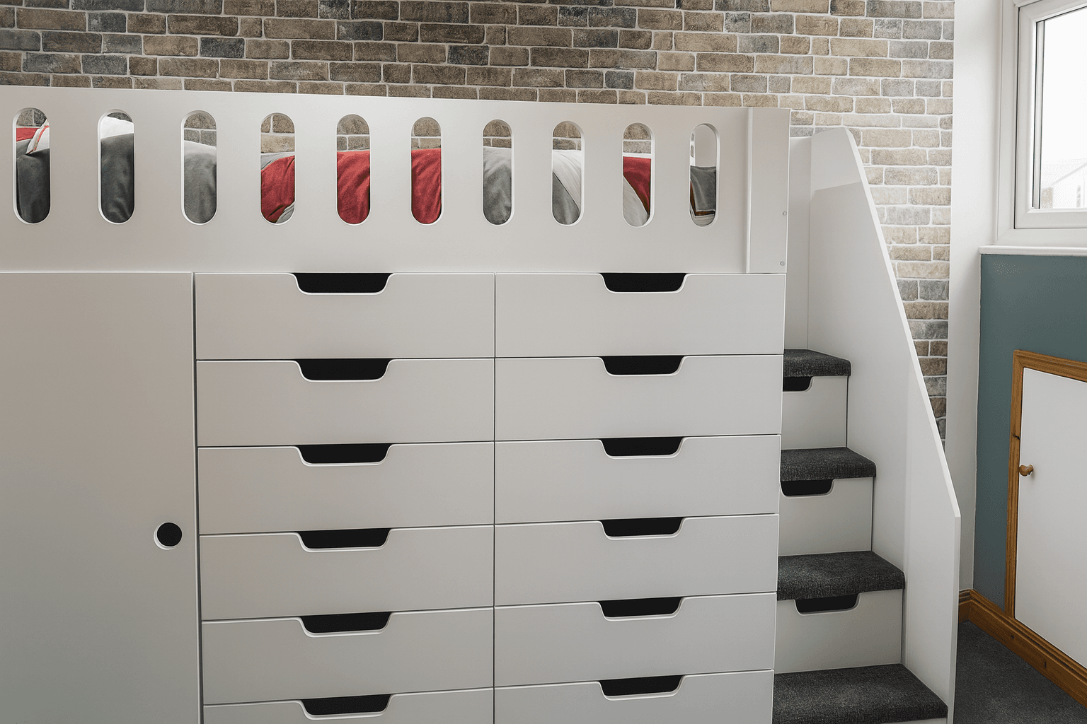 Super Storage high sleeper bed with drawers and cupboard