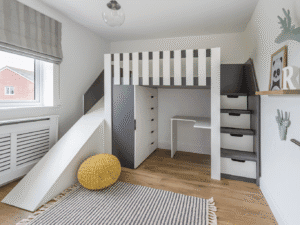 Storage study high sleeper bed with wardrobe, drawers desk, slide and stairs with storage