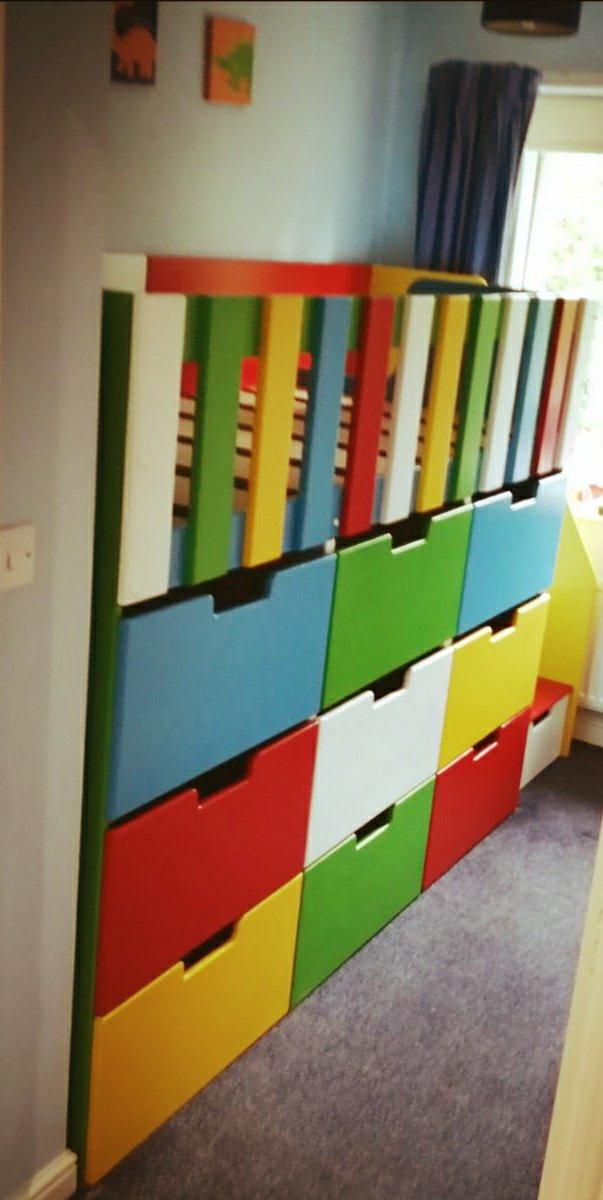 Storage Mid High Sleeper. Drawers Lego Colours. Childs Bedroom