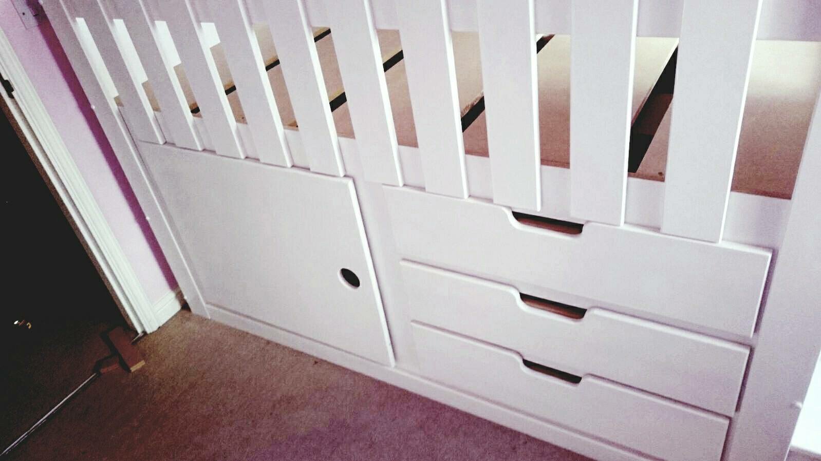 Storage High Sleeper With Ladder. Wardrobe And Drawers. White Cabin Bed, Mid Sleeper. Bespoke Design.Drawers Or Wardrobe Underneath The Bed