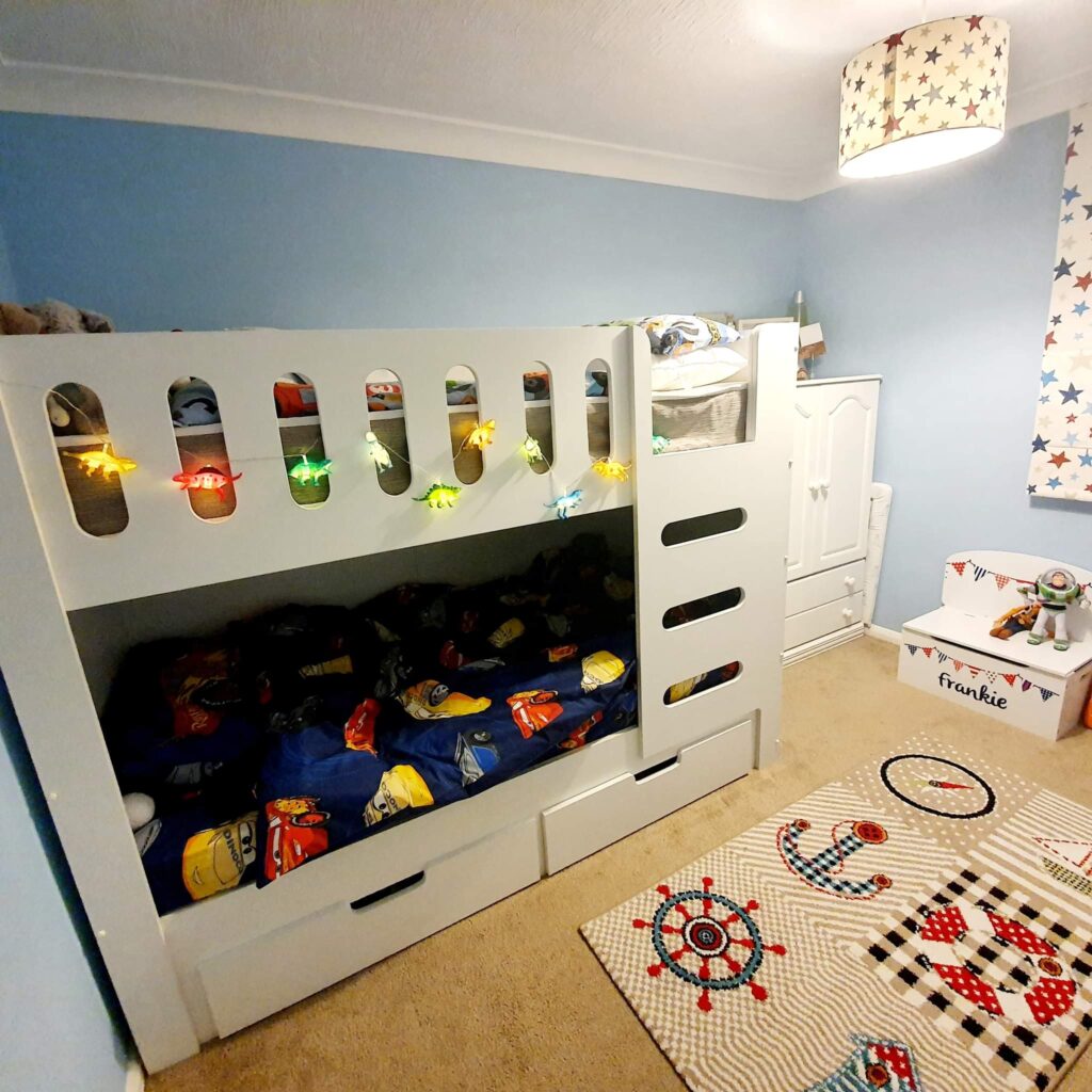 bunk bed with ladder and storage