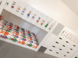 Triple Bunk Bed with storage and stairs. bespoke built to fit wall lengh