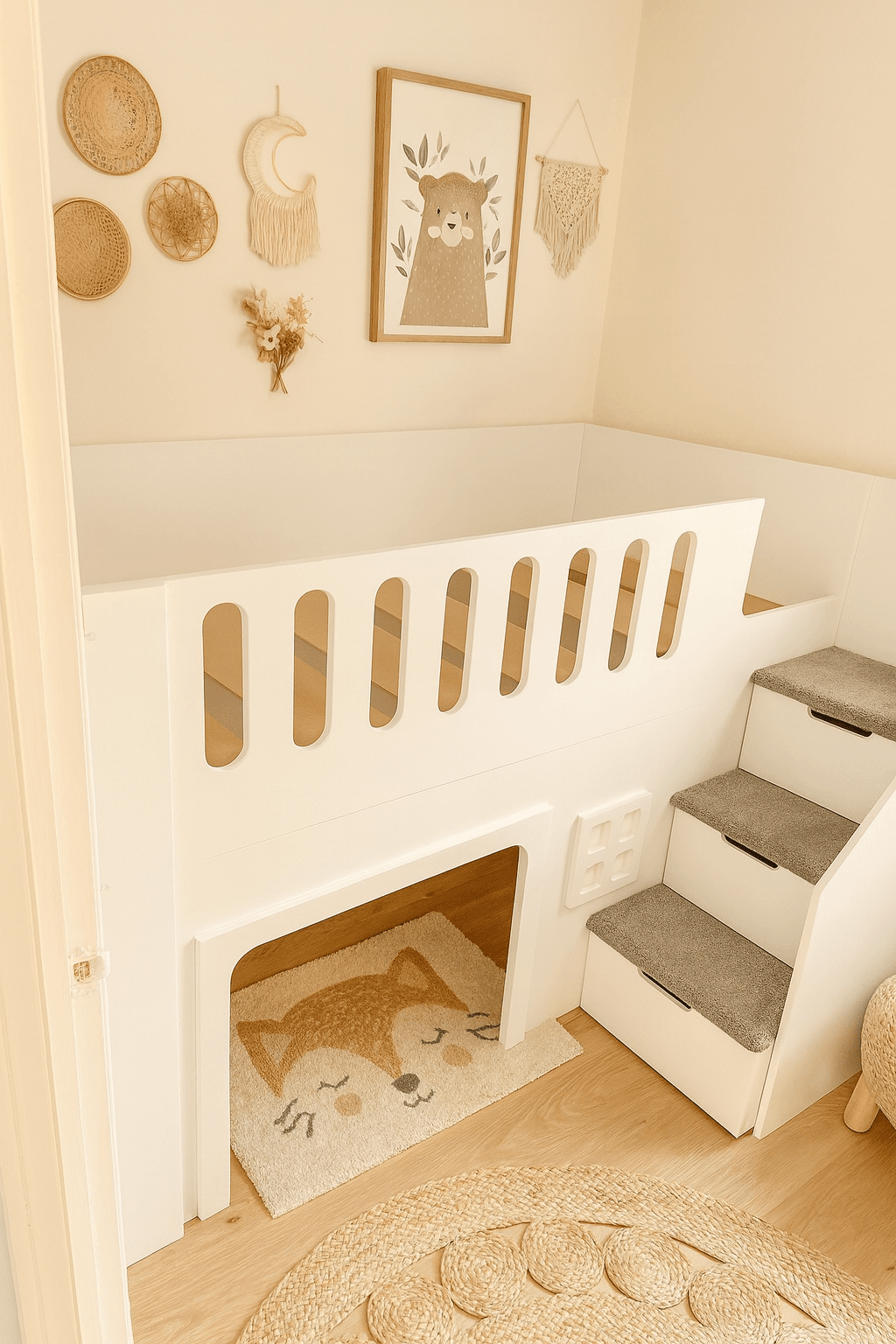 Play den High Sleeper bed with stairs on the front and drawers in the stairs