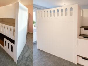 room divider triple bunk bed. splitting 1 room into two for 3 children sharing bedroom