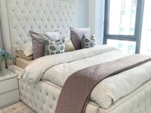 Beaded Sheraton Fabric Bed Frame